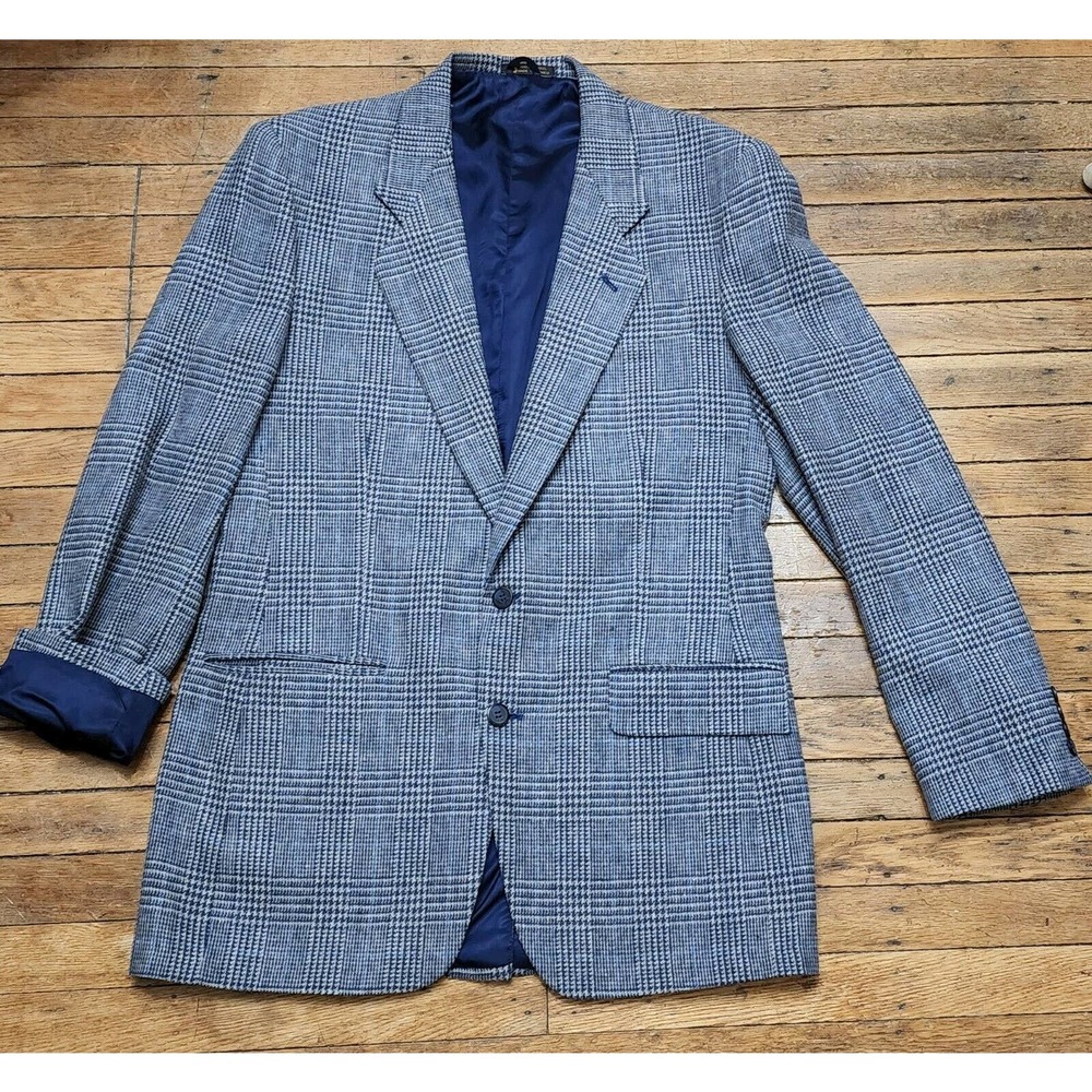 Oakbrook SportsJacket Blue Houndstooth overcoat 100% Wool Size 40